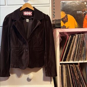 Abercrombie & Fitch Vintage Y2K Velvet Blazer Brown Large Coat Jacket Academia